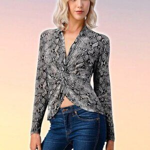VELVET By Graham & Spencer Snakeskin V Neck Knot Front Blouse Sz Small